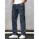 Loose Fit Straight Leg Jeans, Men's Casual Street Style Multi Pocket Denim Pants For All Seasons