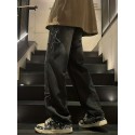 Star Pattern Baggy Jeans, Men's Casual Street Style Mopping Pants