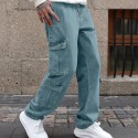 Men's Multi Pocket Jeans, Casual Loose Fit Straight Leg Jeans