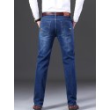 Men's Straight Leg Slim Stretch Retro Jeans Mid Waist Basic Zipper Wash Denim Pants