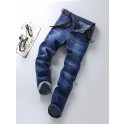 Men's Straight Leg Slim Stretch Retro Jeans Mid Waist Basic Zipper Wash Denim Pants