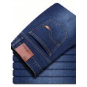 Men's Straight Leg Slim Stretch Retro Jeans Mid Waist Basic Zipper Wash Denim Pants