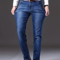 Men's Straight Leg Slim Stretch Retro Jeans Mid Waist Basic Zipper Wash Denim Pants