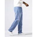 Loose Fit Straight Leg Jeans, Men's Casual Street Style Distressed Denim Pants For All Seasons