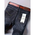 Men's Straight Leg Slightly Stretch Jeans For Business, Semi-formal Stretch Denim Pants, Men's Clothing