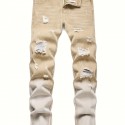 Men's Regular Ripped Jeans, Casual Street Style Distressed Denim Pants