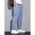 Men's Trendy Denim Jeans, Casual Straight Leg Loose Fit Trousers For Outdoor Fall