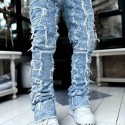 Men's Y2k Raw Trim Straight Leg Jeans, Casual Street Style Jeans