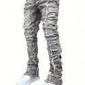 Men's Y2k Raw Trim Straight Leg Jeans, Casual Street Style Jeans