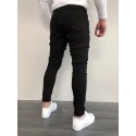 Slim Fit Cotton Jeans, Men's Casual Street Style Solid Color Classic Design Mid Stretch Denim Pants For Spring Summer