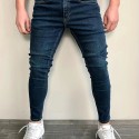 Slim Fit Cotton Jeans, Men's Casual Street Style Solid Color Classic Design Mid Stretch Denim Pants For Spring Summer