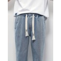 Men's Trendy Loose Jeans, Casual Comfy Breathable Straight Leg Drawstring Trousers For Outdoor Autumn