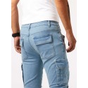 Slim Fit Multi Pocket Jeans, Men's Casual Street Style Medium Stretch Denim Cargo Pants