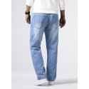 Men's Classic Design Loose Fit Distressed Jeans, Casual Street Style Denim Pants For The Four Seasons