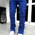 Creative Tassels Decoration Straight Fit Jeans, Men's Casual Medium Stretch Street Style Denim Pants For All Seasons