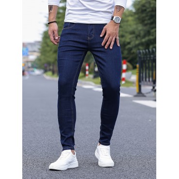 Slim Fit Classic Design Jeans, Men's Casual Street Style Stretch Denim Pants