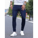 Contrast Stitching Slim Fit Jeans, Men's Casual Street Style Mid Stretch Denim Pants For Spring Summer