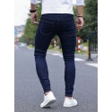 Contrast Stitching Slim Fit Jeans, Men's Casual Street Style Mid Stretch Denim Pants For Spring Summer