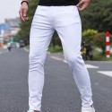 Contrast Stitching Slim Fit Jeans, Men's Casual Street Style Mid Stretch Denim Pants For Spring Summer