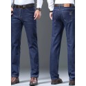 Men's Casual Warm Thick Jeans, Classic Design Stretch Straight Leg Jeans For Business