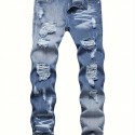 Vintage Style Skinny Ripped Jeans, Men's Casual Street Style Jeans