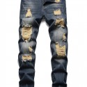 Regular Fit Ripped Jeans, Men's Casual Street Style Distressed Denim Pants For All Seasons