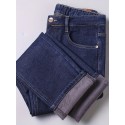 Warm Fleece Straight Leg Jeans For Business, Men's Semi-formal Denim Pants For Fall Winter