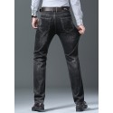 Classic Design Straight Leg Jeans For Business, Men's Semi-formal Stretch Denim Pants With Pockets For Fall Winter