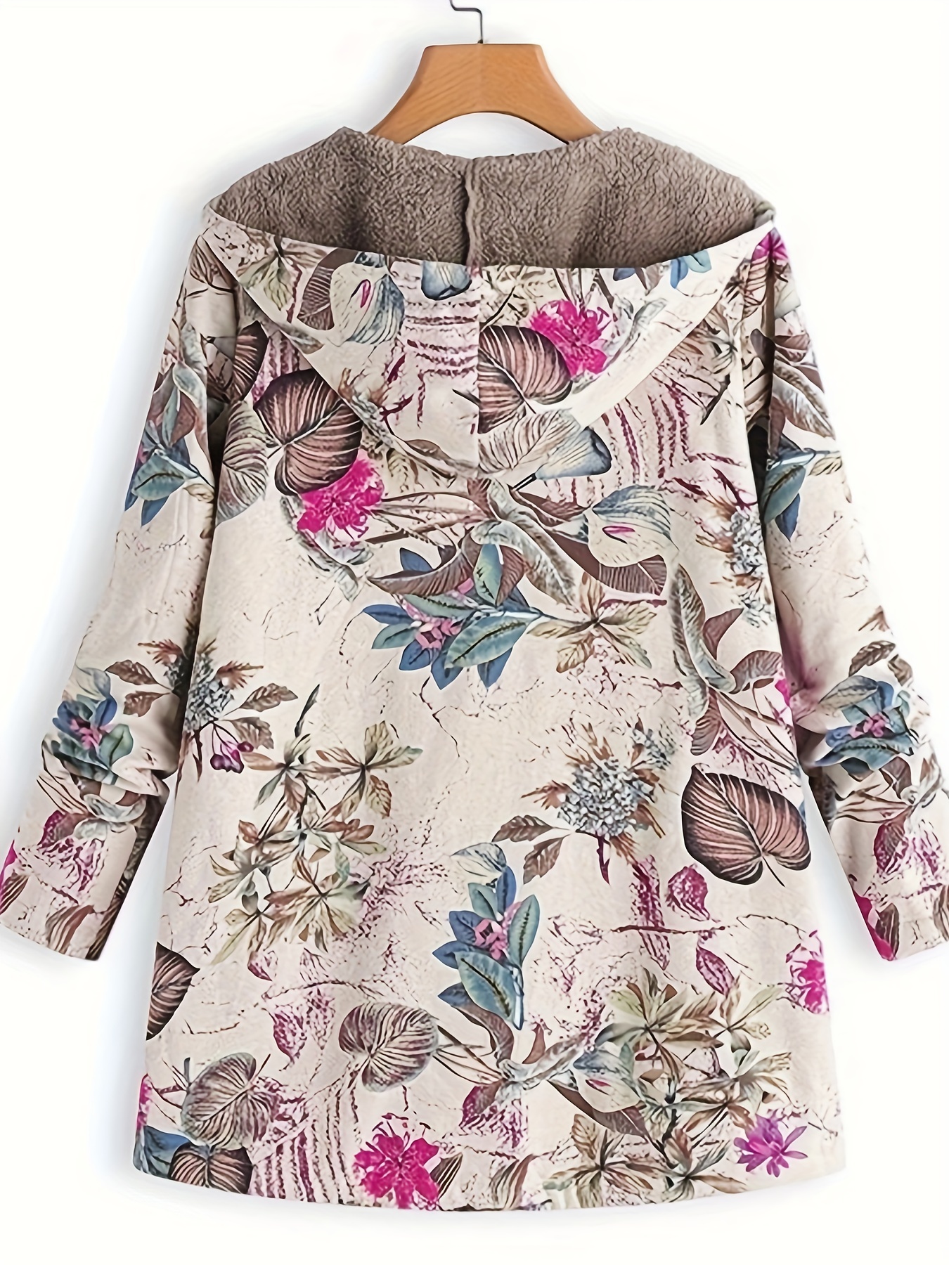 floral hooded fall winter jacket casual open front long sleeve outerwear womens clothing details 1