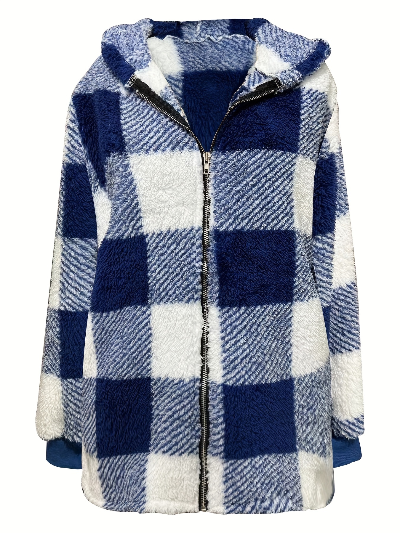 plaid print hooded jacket casual long sleeve warm zip up outerwear womens clothing details 2