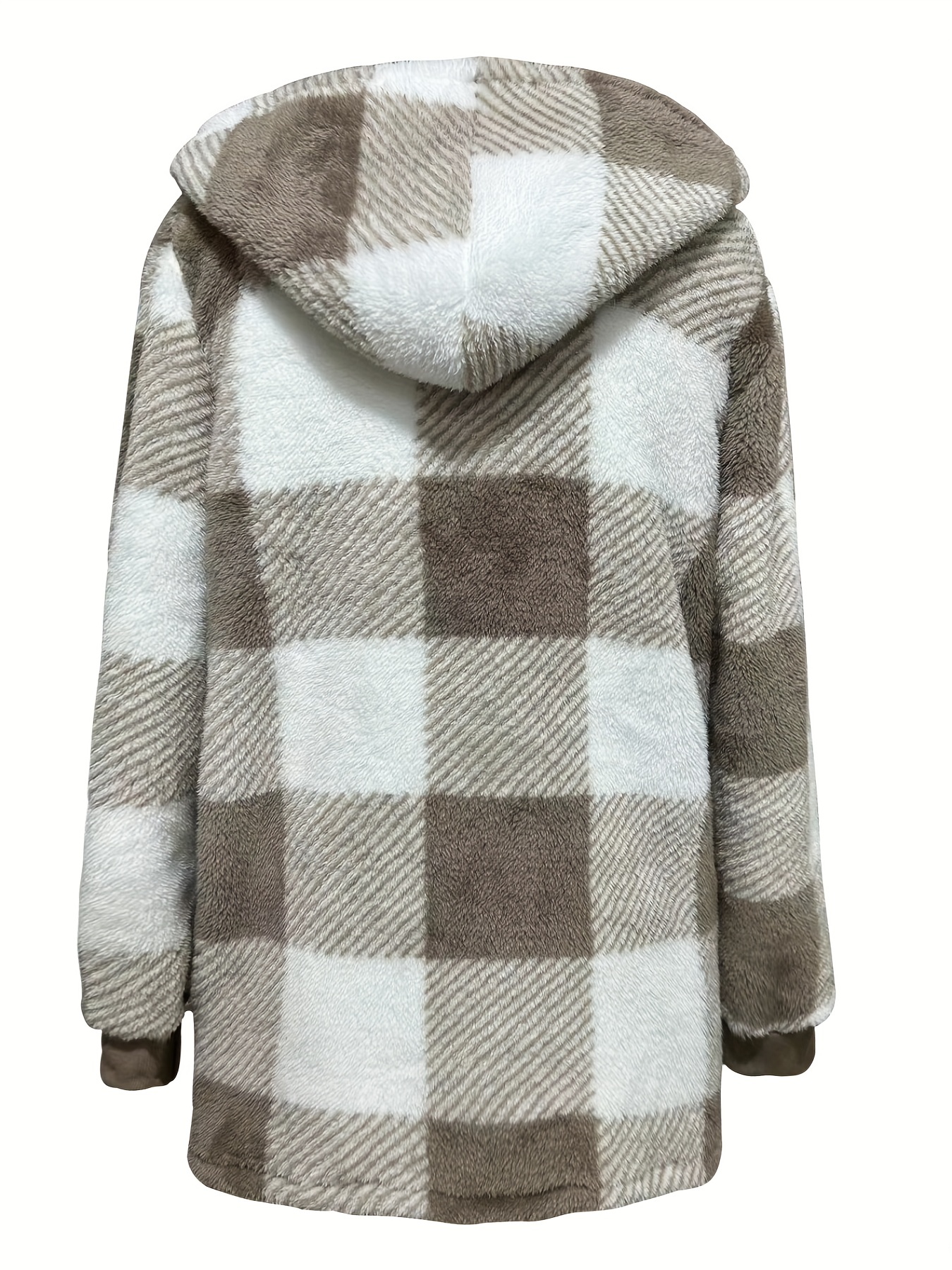 plaid print hooded jacket casual long sleeve warm zip up outerwear womens clothing details 6