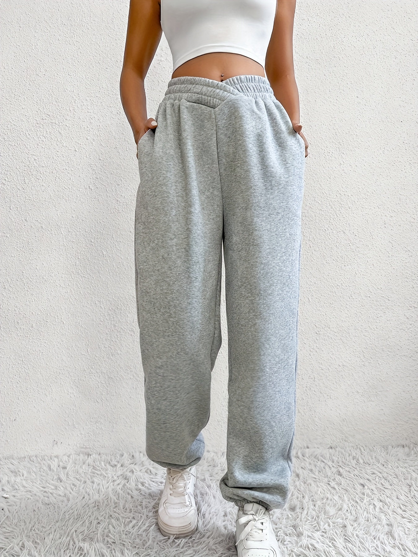 solid loose basic jogger sweatpants versatile comfy pants for fall winter womens clothing details 16