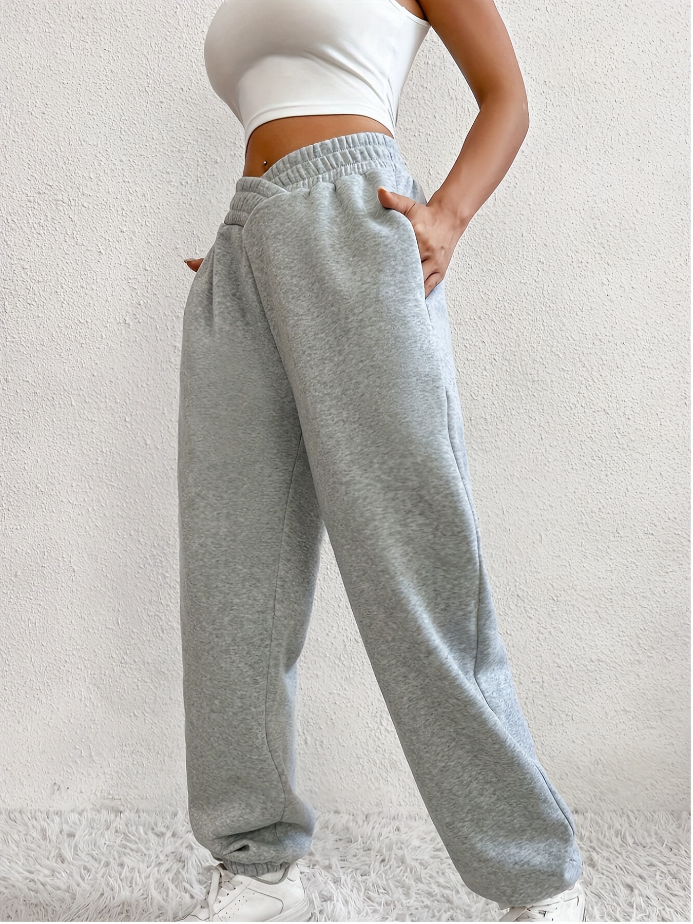 solid loose basic jogger sweatpants versatile comfy pants for fall winter womens clothing details 19