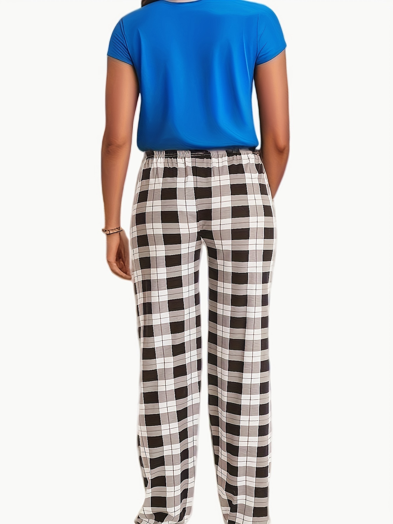 plaid pattern drawstring pants casual wide leg pants womens clothing details 24