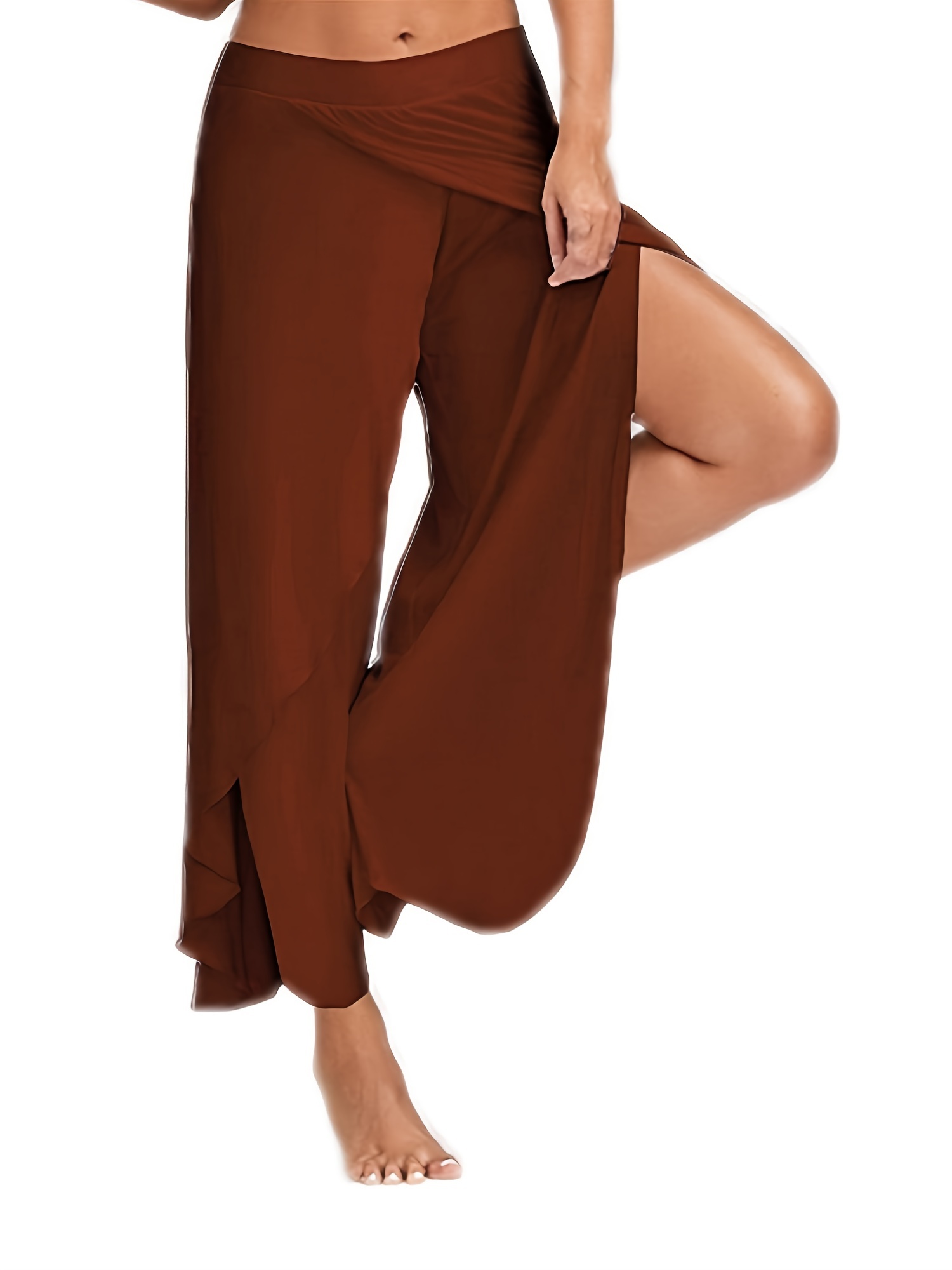 y2k womens pants solid casual high slit flowy layered fashion loose wide leg pants details 2