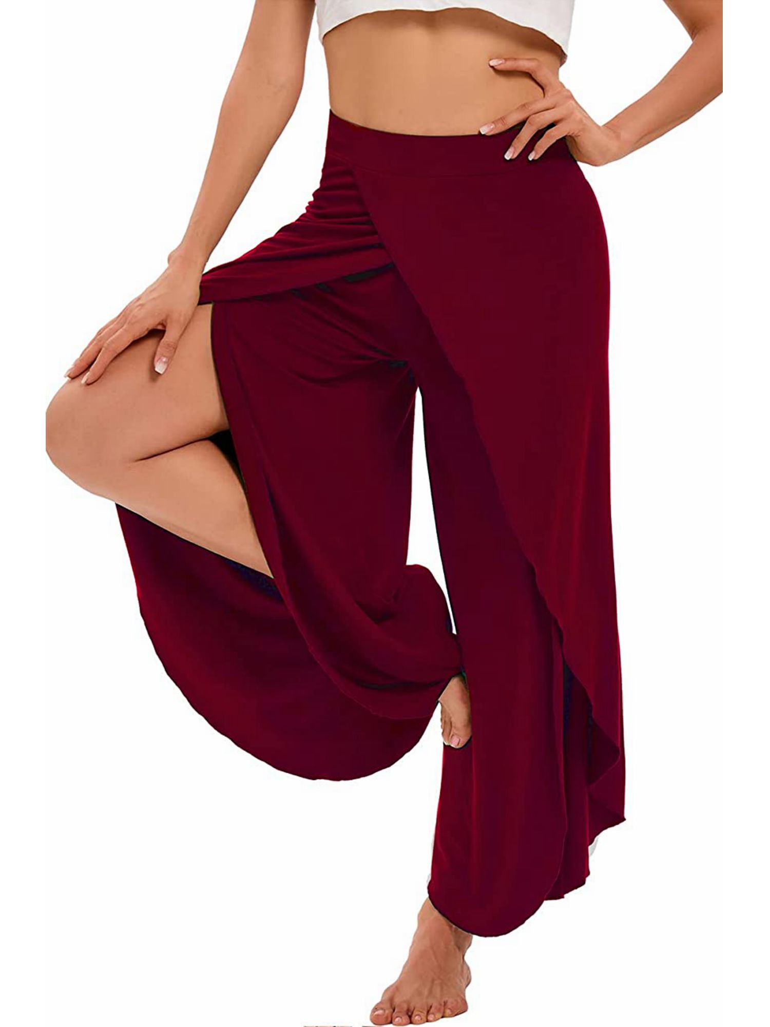 y2k womens pants solid casual high slit flowy layered fashion loose wide leg pants details 17