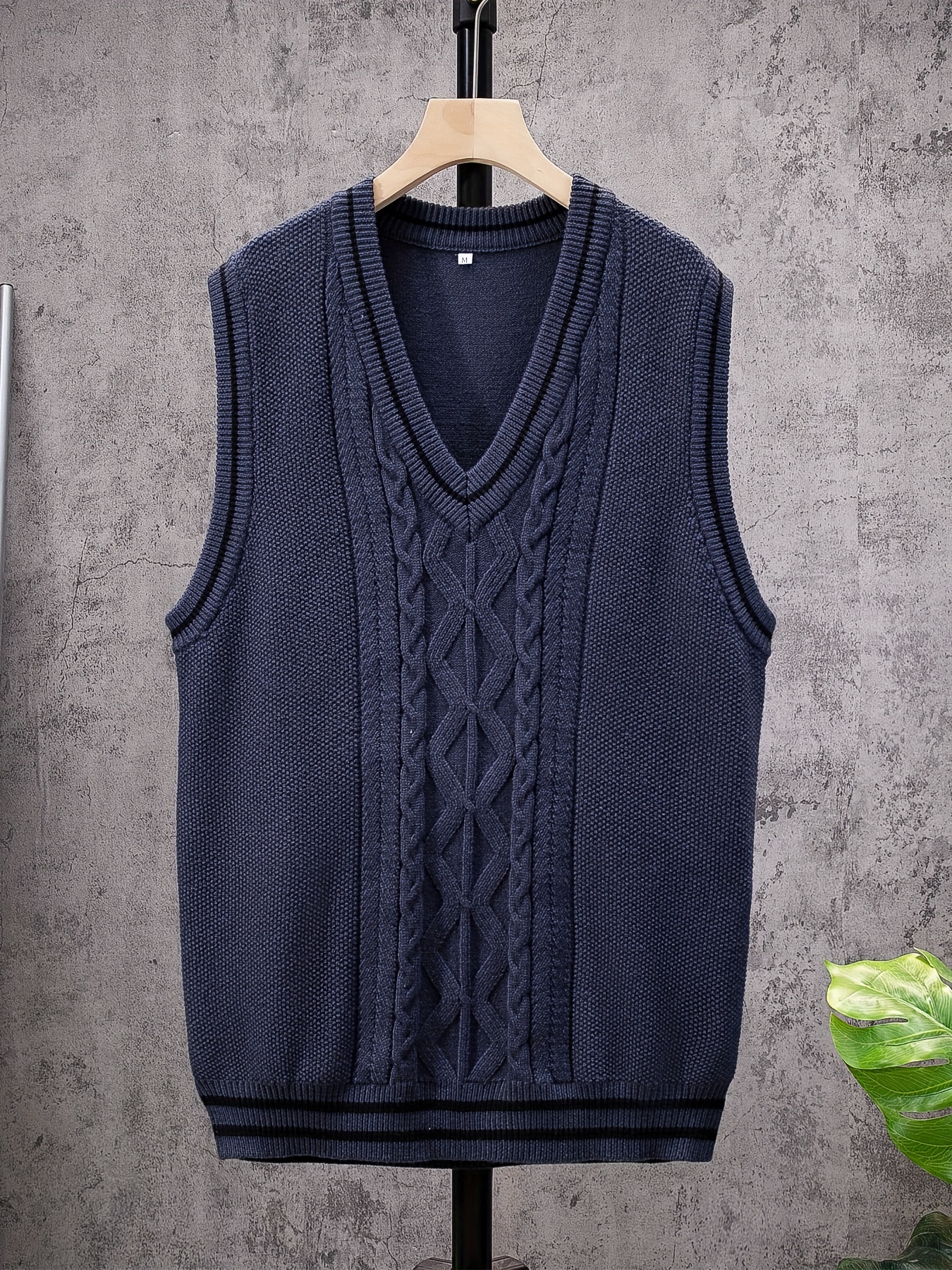 casual sleeveless v neck sweaters mens vertical stripe knit vest details 8