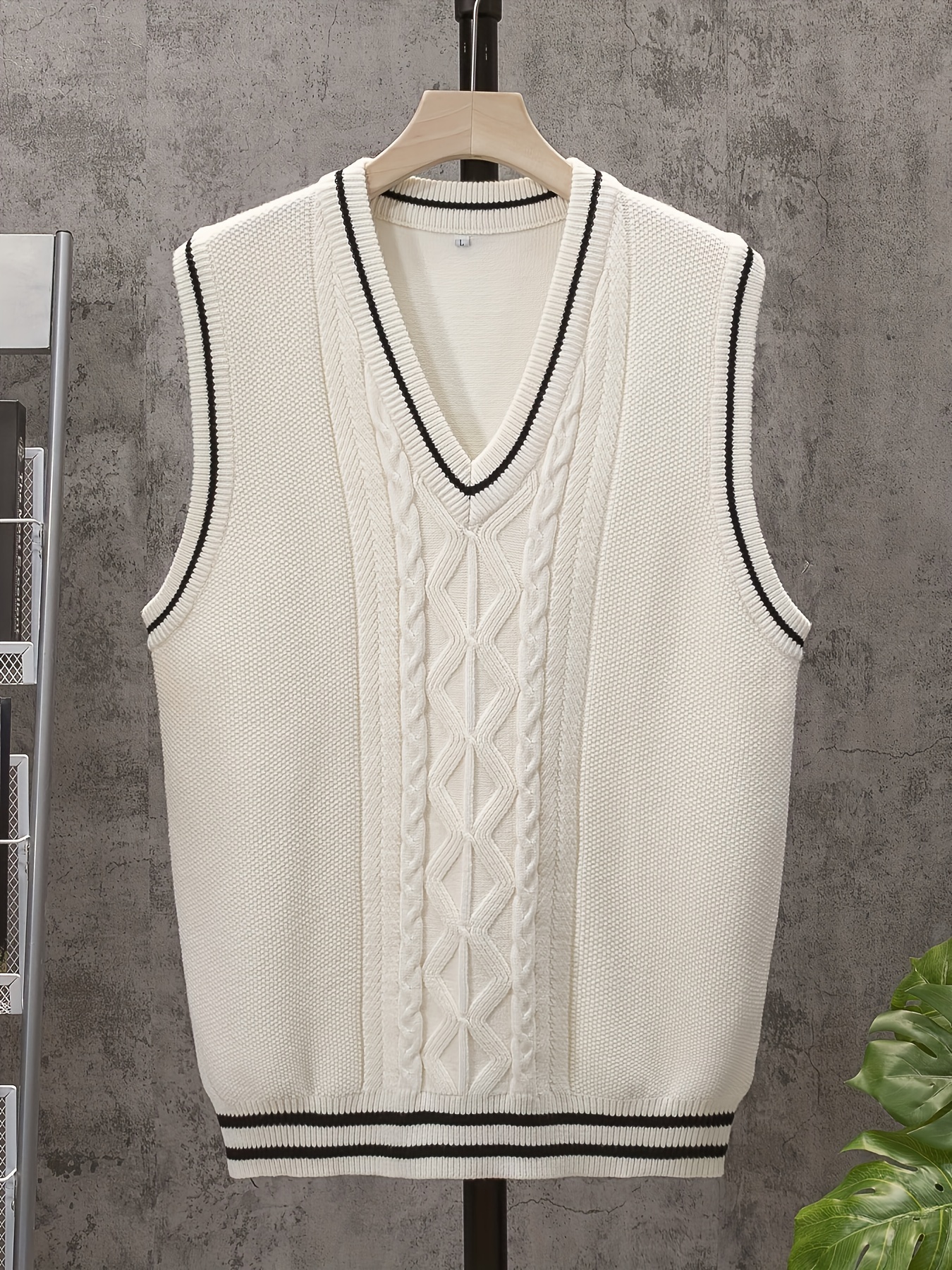 casual sleeveless v neck sweaters mens vertical stripe knit vest details 20