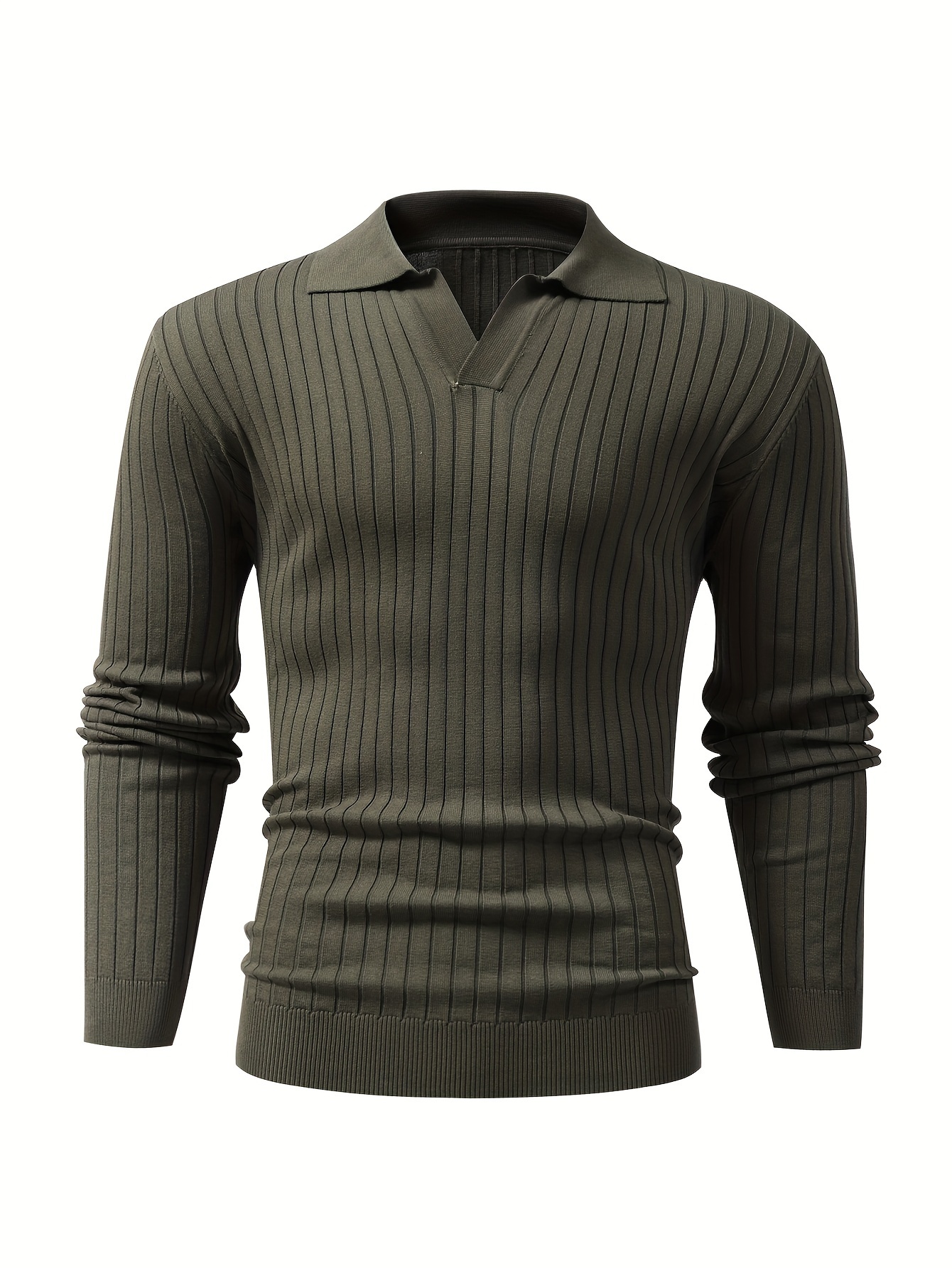 solid chic knit shirt mens casual lapel slightly stretch v neck pullover sweater for autumn winter details 15