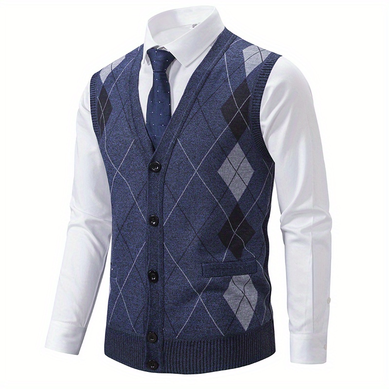 elegant slightly stretch cardigan vest mens casual classic vintage style v neck button up cardigan vest for fall winter details 1