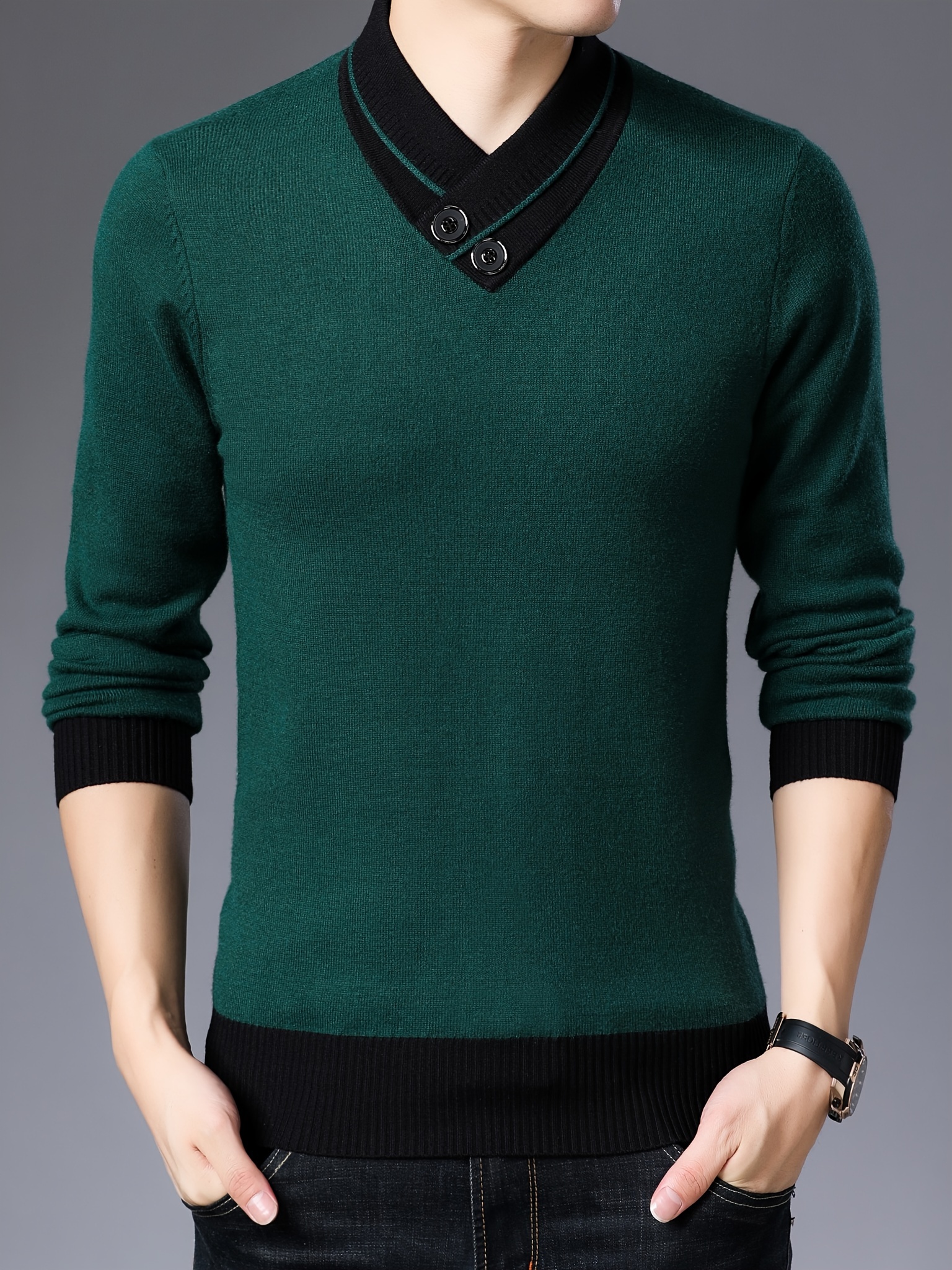 all match knitted slim sweater mens casual warm slightly stretch shawl collar pullover sweater for men fall winter details 6