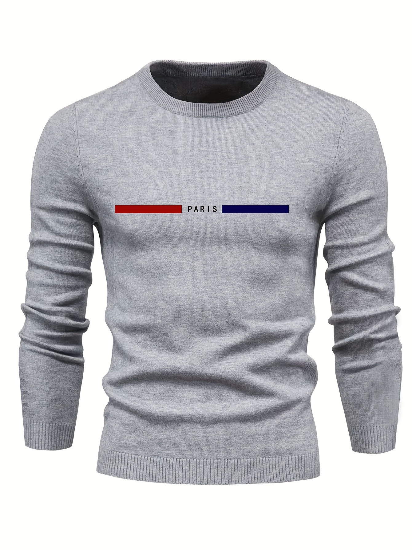 all match knitted paris pattern sweater mens casual warm mid stretch crew neck pullover sweater for men fall winter details 5