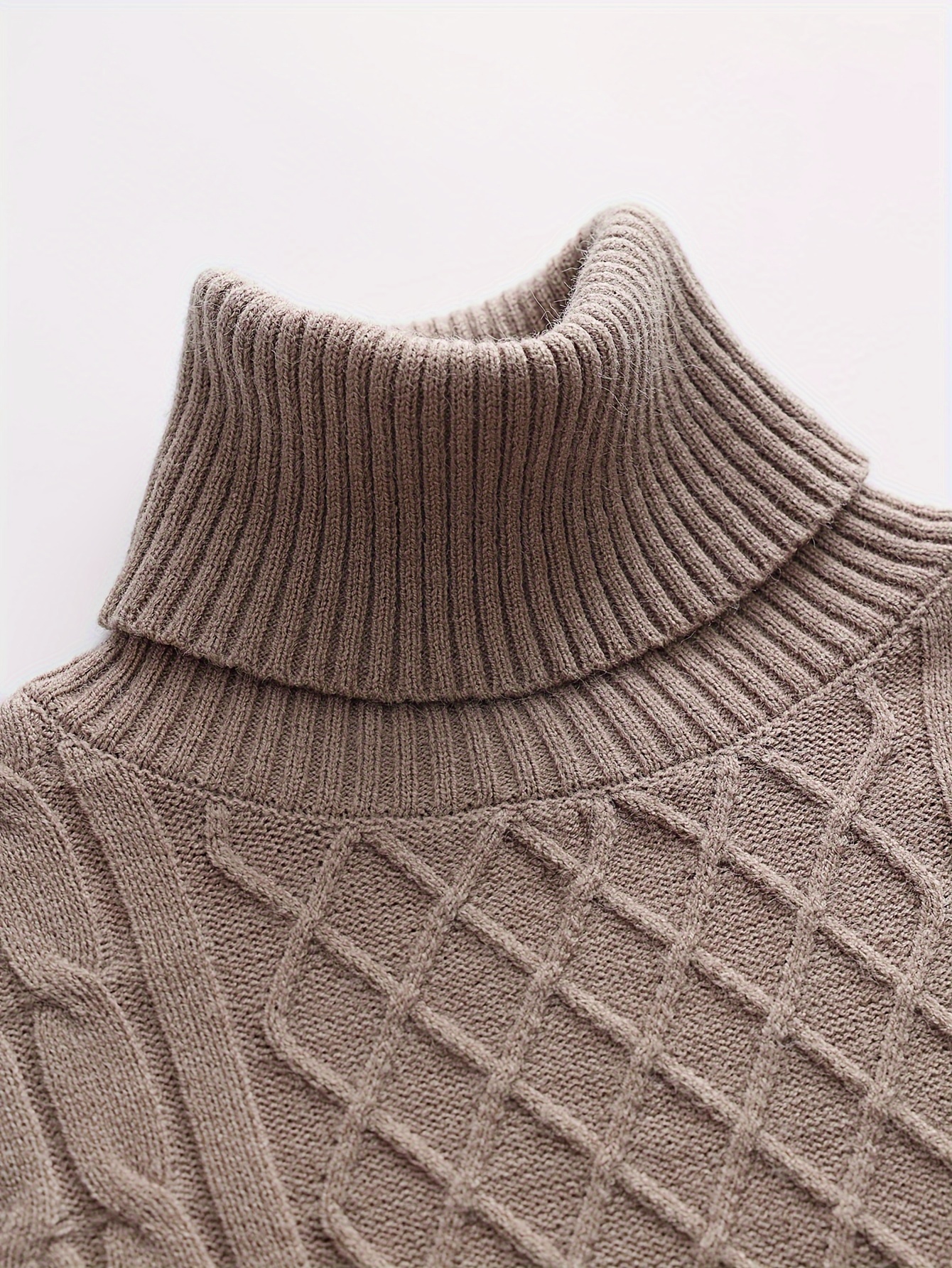 turtle neck knitted cable sweater mens casual warm solid high stretch pullover sweater for fall winter details 10