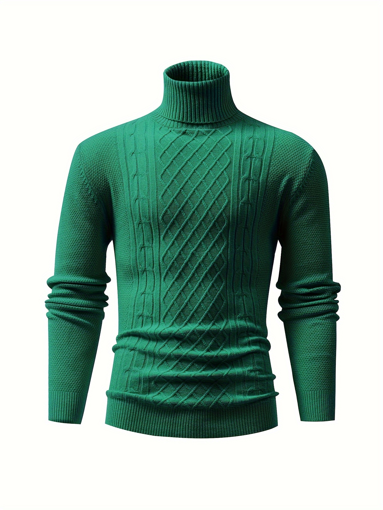 turtle neck knitted cable sweater mens casual warm solid high stretch pullover sweater for fall winter details 20