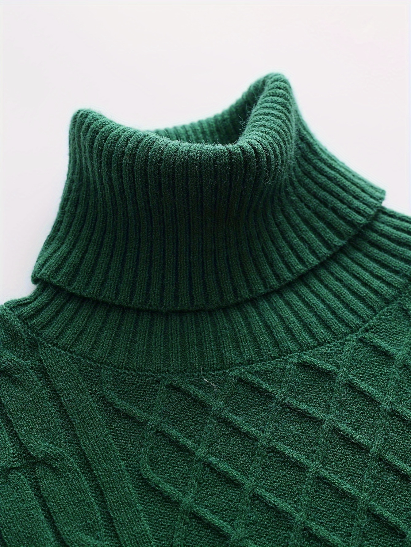 turtle neck knitted cable sweater mens casual warm solid high stretch pullover sweater for fall winter details 22