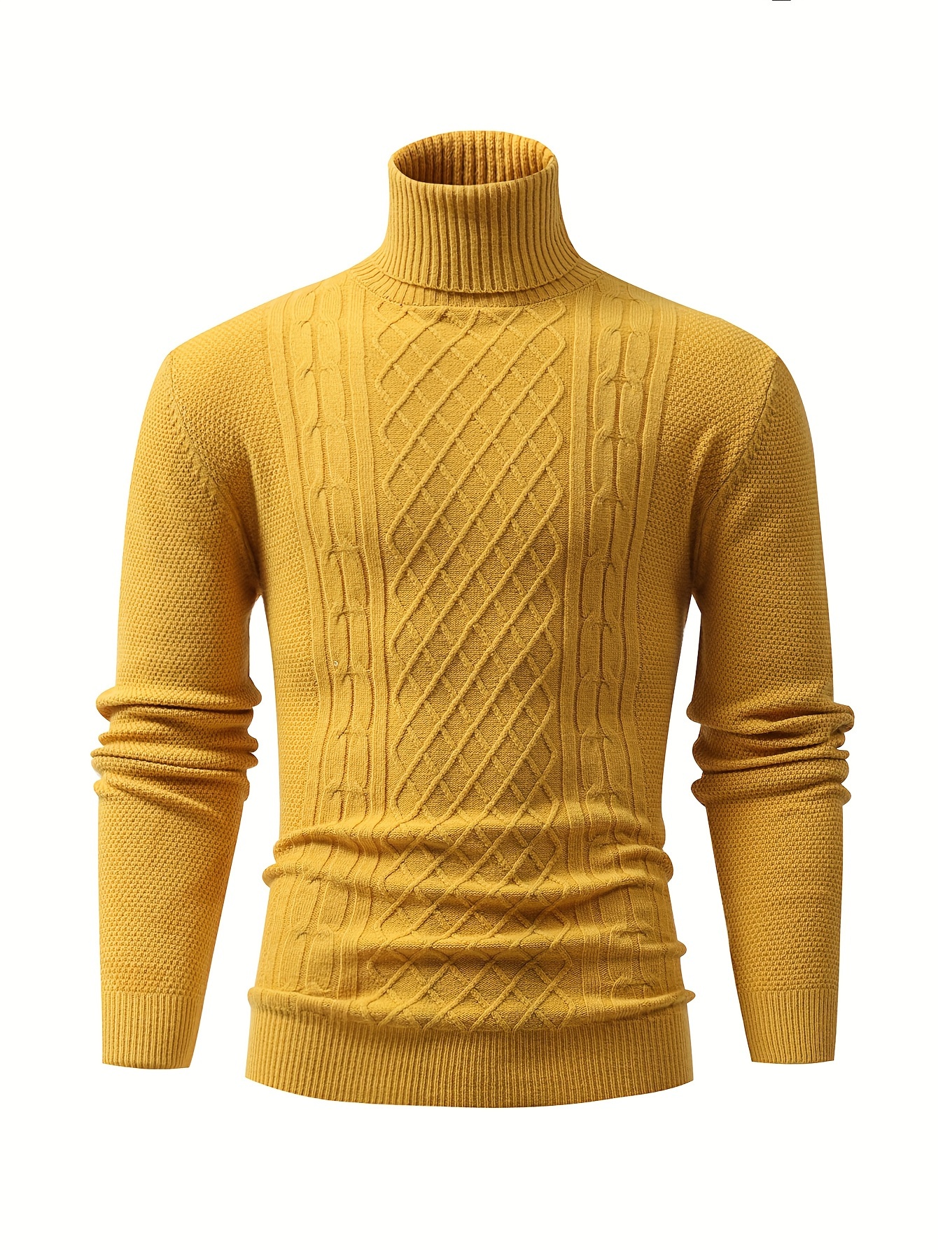 turtle neck knitted cable sweater mens casual warm solid high stretch pullover sweater for fall winter details 24