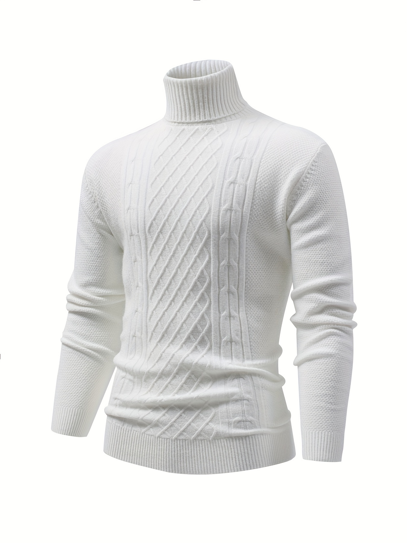 turtle neck knitted cable sweater mens casual warm solid high stretch pullover sweater for fall winter details 40