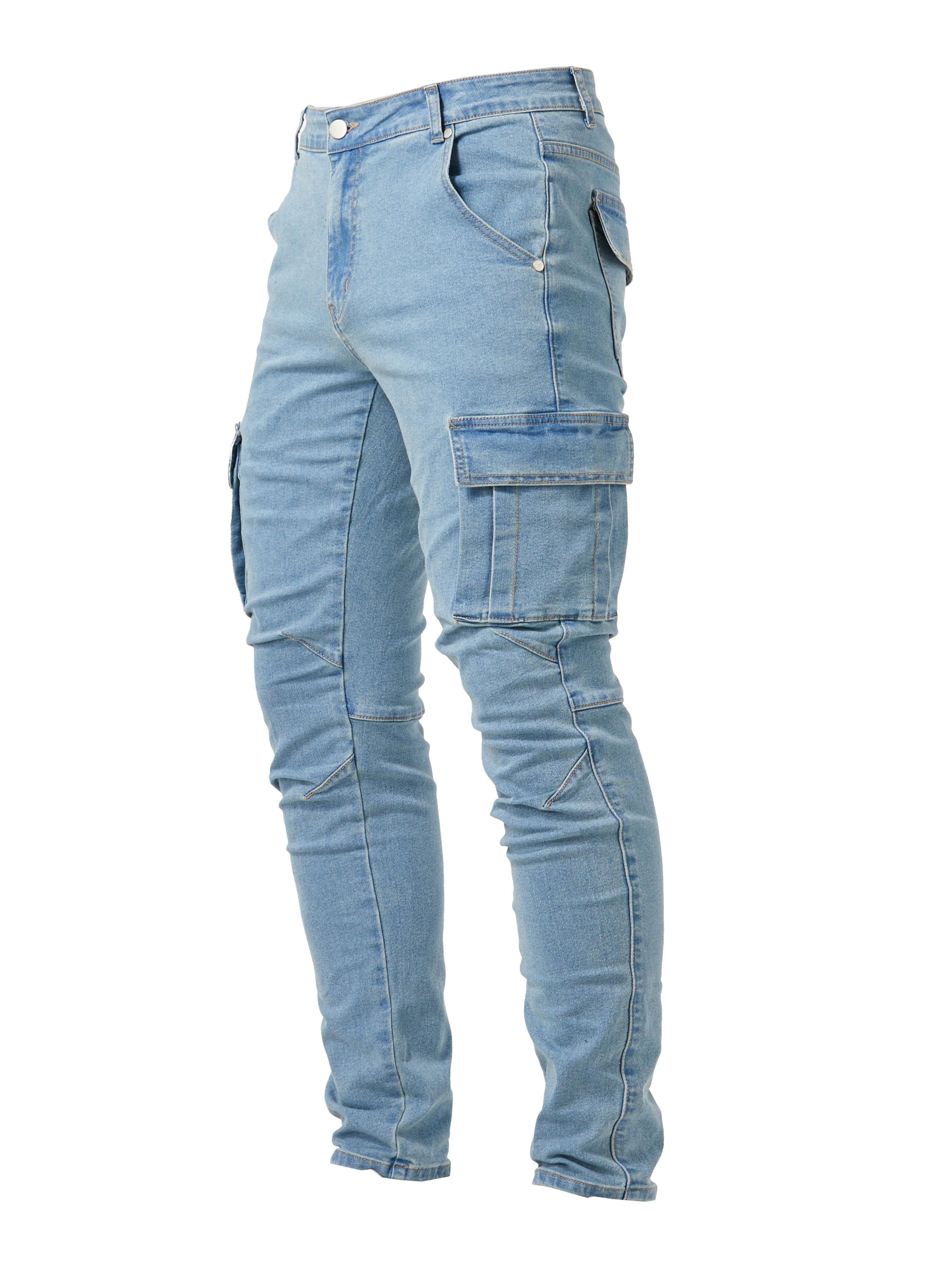 slim fit cargo jeans mens casual street style multi pocket high stretch denim pants for spring summer details 14