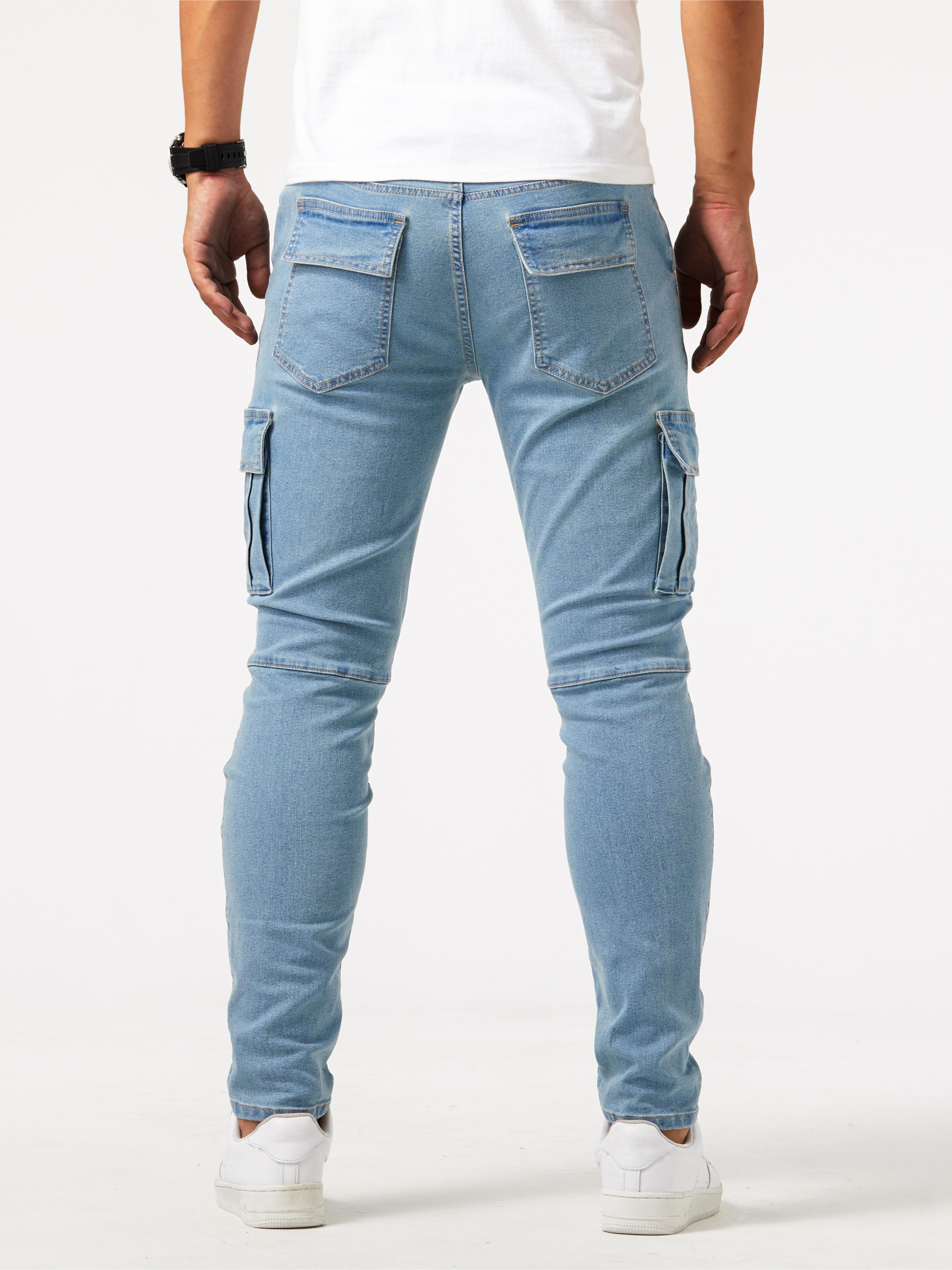 slim fit cargo jeans mens casual street style multi pocket high stretch denim pants for spring summer details 18