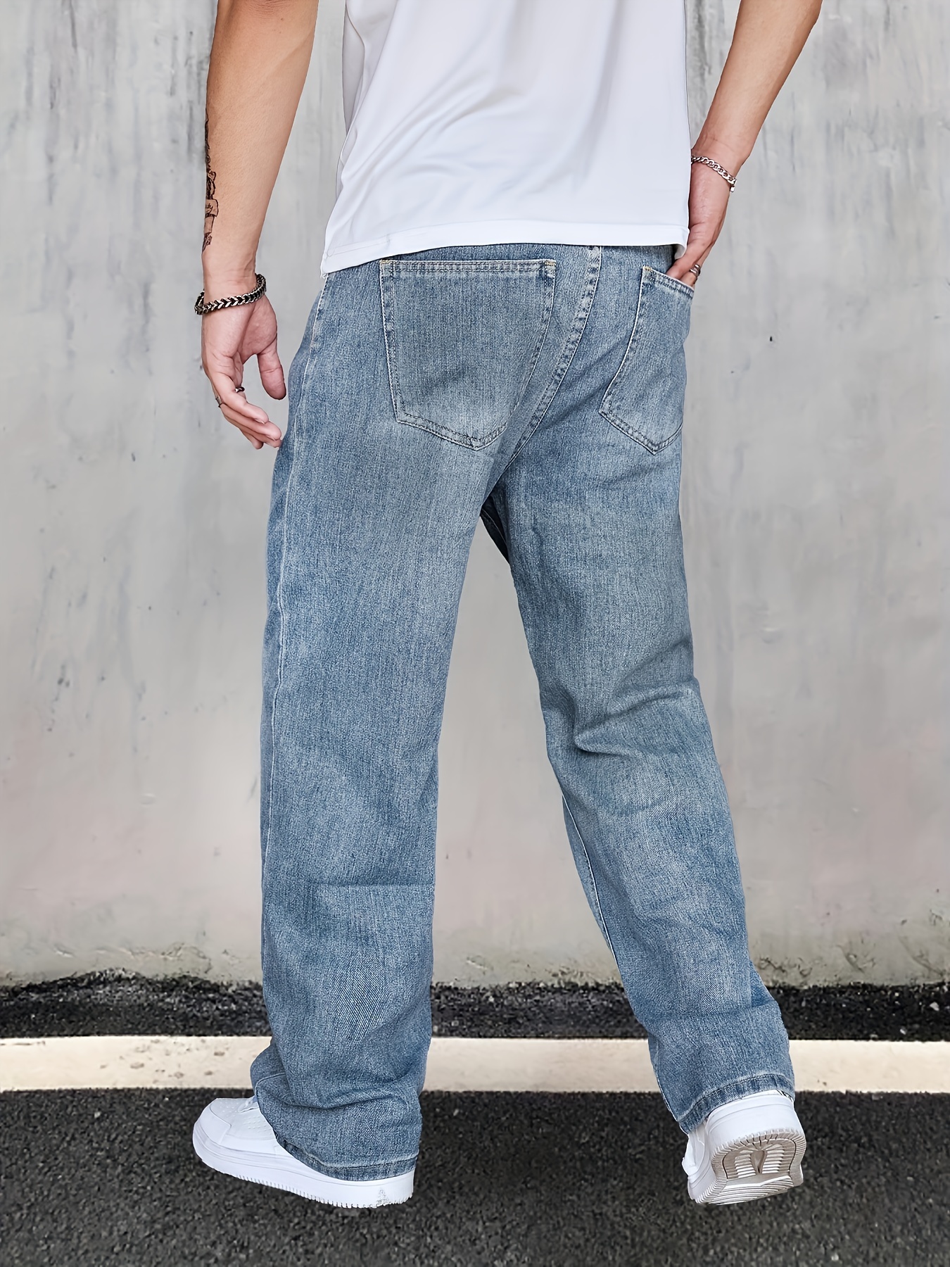 classic design jeans mens casual street style distressed denim pants details 1